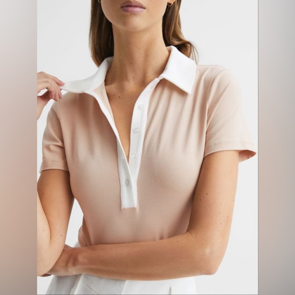 Reiss Avery Short Sleeve Polo Bodysuit Neutral/Ivory sz 6